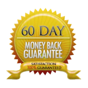 An official sixty-day one hundred percent satisfaction money-back guarantee seal ensuring a risk-free commercial transaction for all newly registered retail buyers.